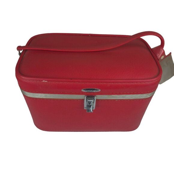 Vintage 60s Red Travel Train Case Carry On Bag - Picture 2 of 12